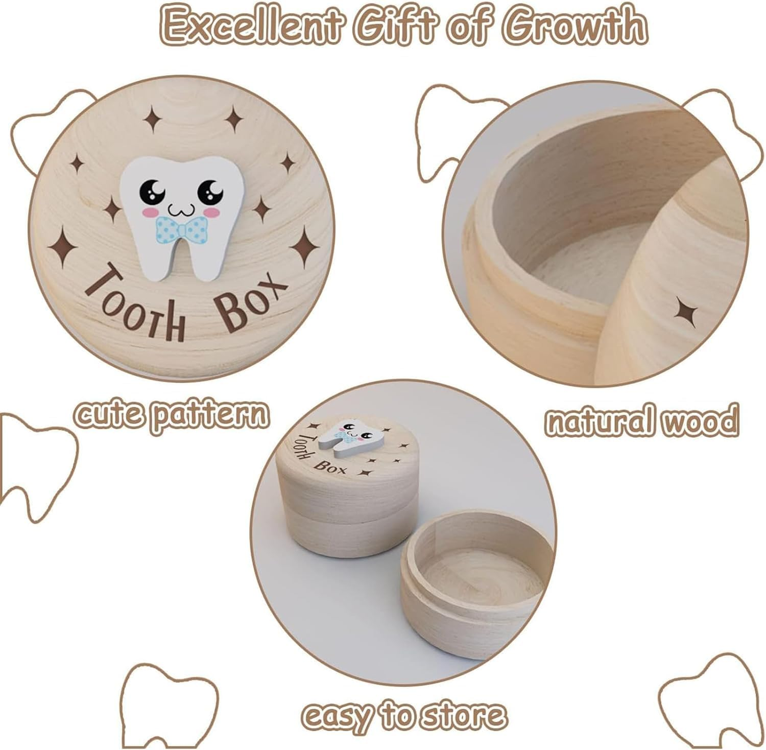 XUANZHI 2PCS Tooth Fairy Box,3D Carved Wooden Tooth Holder,Cute Tooth Holder Tooth Storage Box for Boys Girls&Tooth Boxes for Lost Teeth/Teeth Keepsake Box image number 3