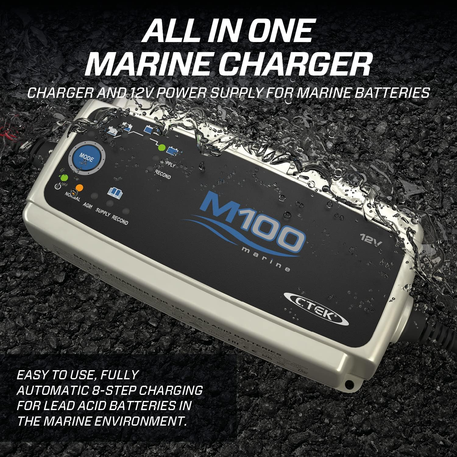CTEK M100, Battery Charger 12V, Marine Charger and Maintainer, Reconditioning, AGM and Supply Mode, Connect and Forget, Float/Pulse Maintenance and with Comfort Connect Eyelet M8 Connectors image number 6
