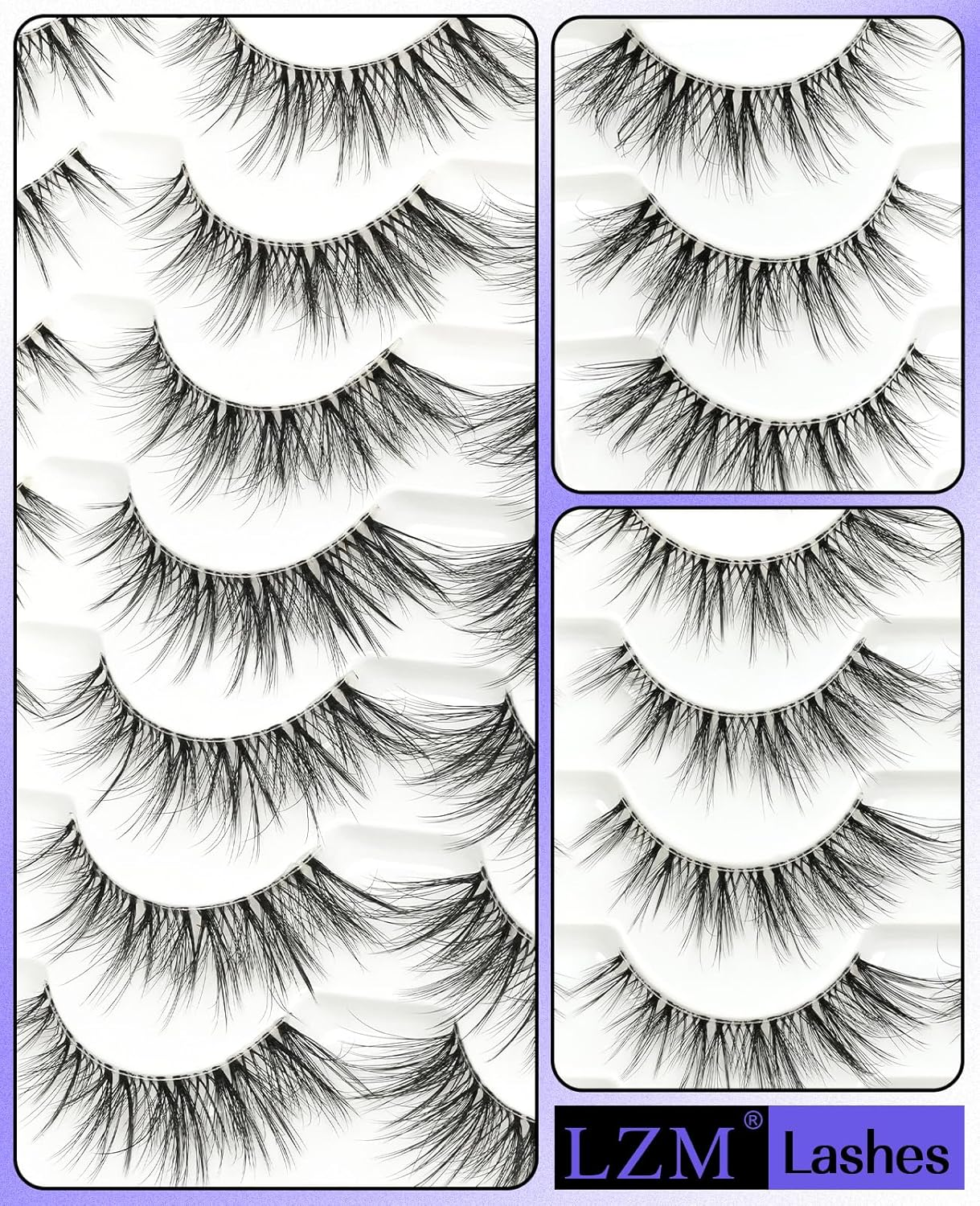 LZM False Eyelashes Strips Lashes 14Mm Fluffy Wispy Natural Look Clear Band 14 Pairs False Eyelashes 3D Full Dramatic Strip Fake Lashes (Dramatic) image number 3