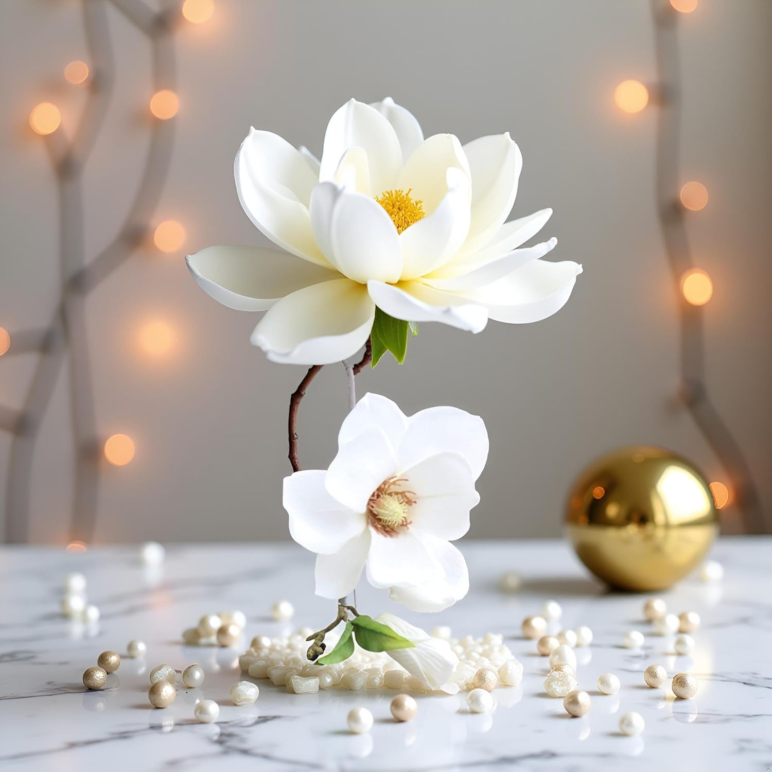 White Artificial Magnolia Fake Silk Flower Single Floral Home Decor Living Room Bedroom Garden Party Wedding Decoration in Pots Vase Home D&eacute;cor Products for Desk Table, Artificial Flowers image number 3