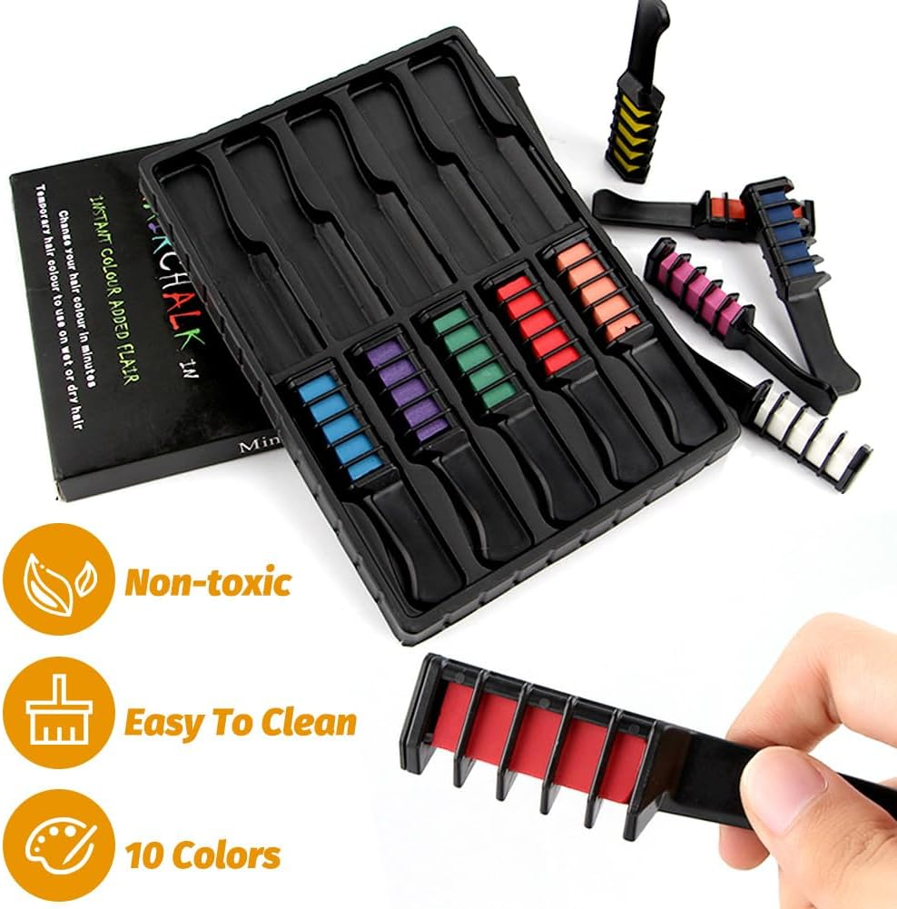 Hair Chalk Comb Temporary Light Hair Colour Cream Gifts for Girls for Children 4 5 6 7 8 9 11+ Years 10 Pieces image number 5