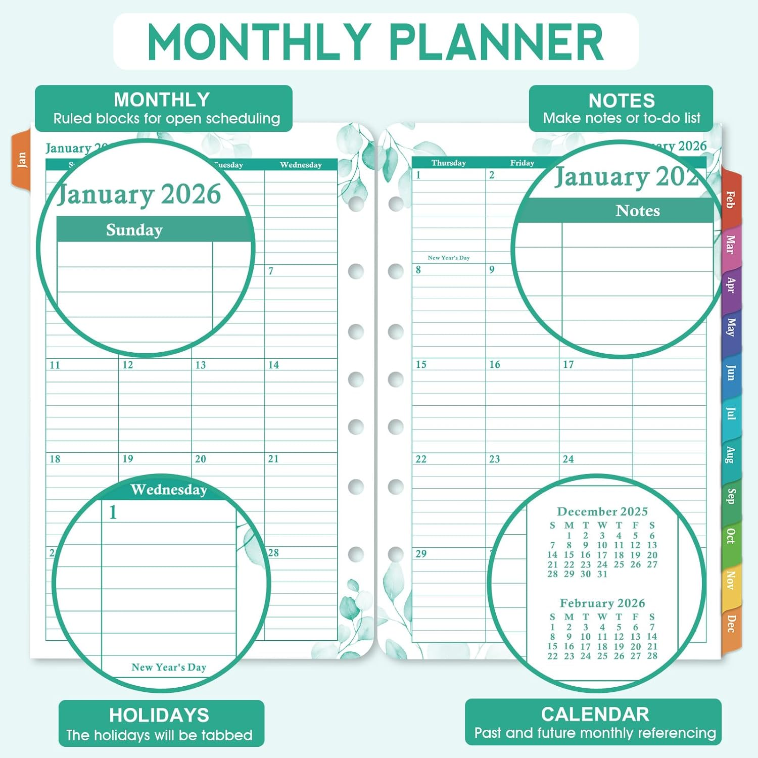 Planner Refills - 2026 Planner Refills, January 2026 - December 2026, 2 Pages per Day Daily ＆ Monthly Planners, A5 Planners Inserts, 5.51" X 8.38", Daily Tracker, 7-Hole Punched image number 6