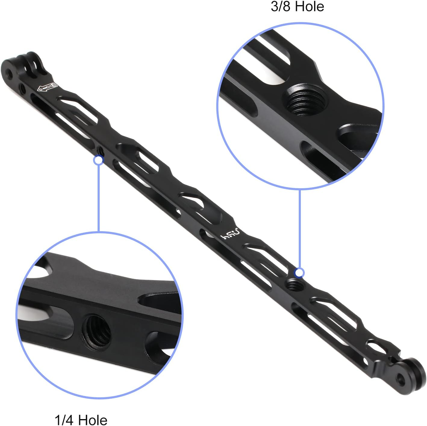 HSU (7 Pcs) All Aluminum Alloy Extension Arm Kit Metal Pole Mount Helmet Stick Extension Arm Mount for Gopro Hero 13/12/11/10/9/8/7/6/5 Black, DJI Osmo Action and More (11.8&rdquo;/6.5&rdquo;/3.3&rdquo;) (Black) - Black image number 4