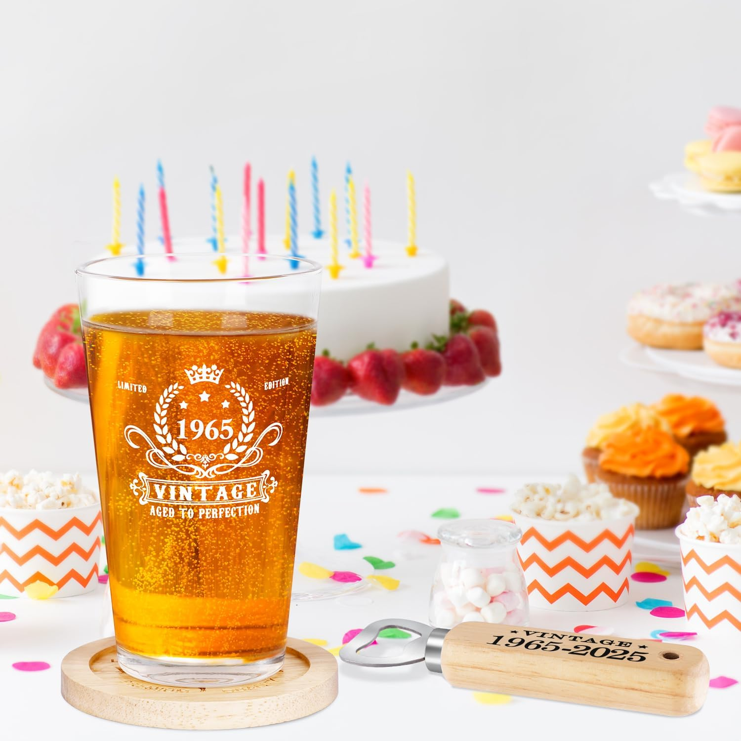 60Th Birthday Gifts for Men, Vintage 1965 Beer Glass, Wooden Bottle Opener, Vintage Beer Gift Box, Wooden Coaster and Greeting Card, 60Th Birthday Gift Ideas for Men image number 5