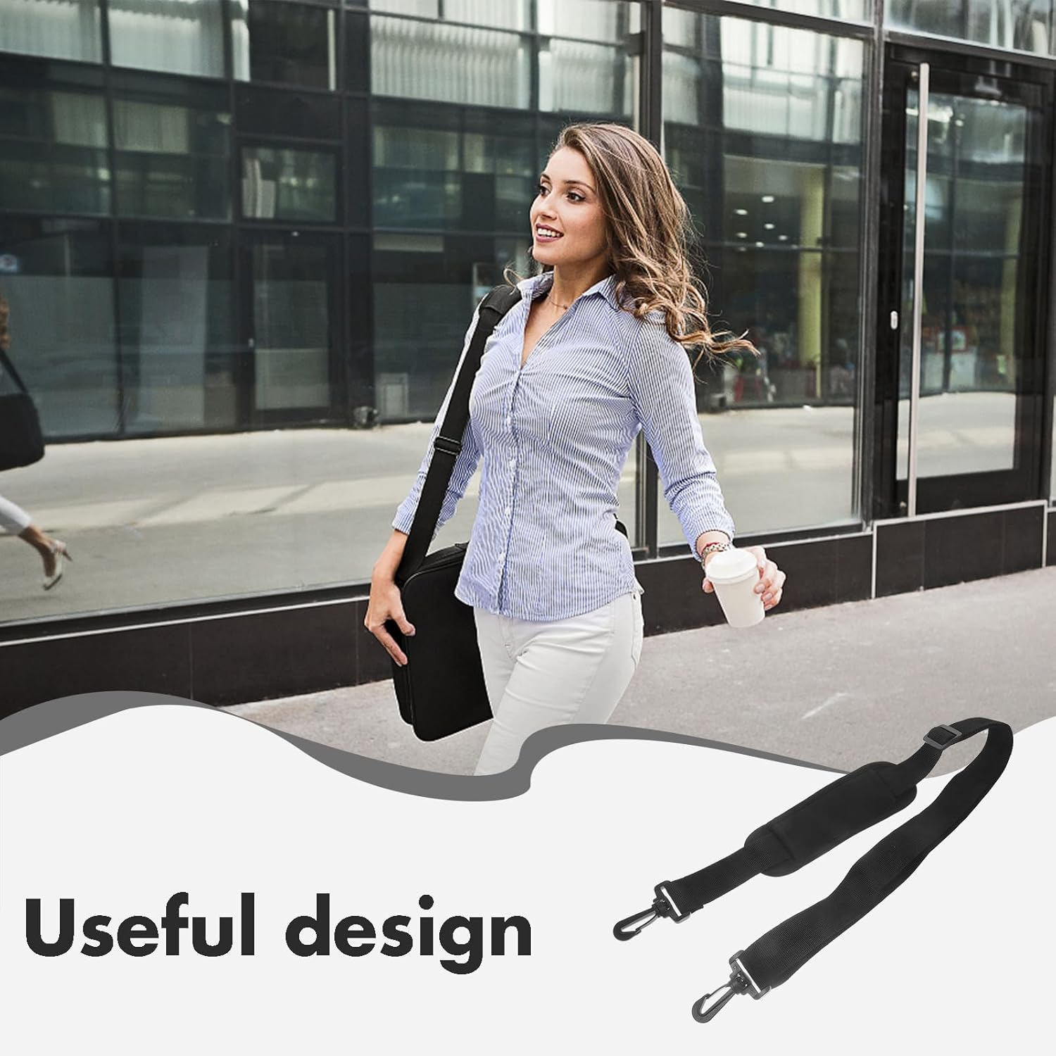 SOLUSTRE Adjustable Laptop Shoulder Strap Replacement with Wide Soft Nylon Pad for Messenger Bags Briefcases and Luggage Comfortable Crossbody Belt with Smooth Sliding Buckle Black image number 2