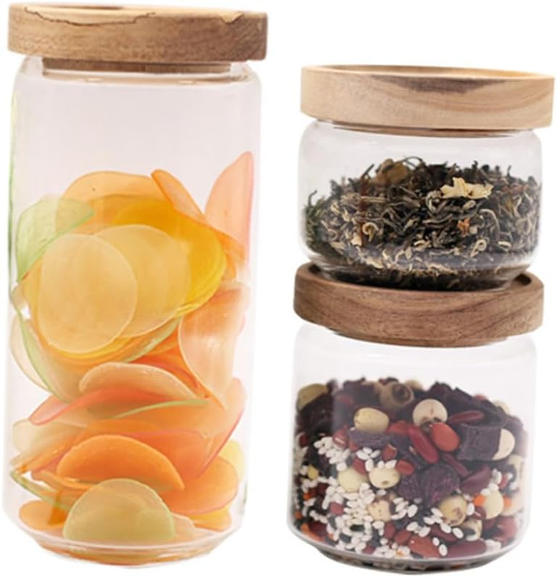 EXAOMBLE High Borosilicate Transparent Glass Spice Storage Jar with Wooden Lid Heat-Resistant Airtight Canister for Tea Coffee Candy Kitchen Food and Grain Organization image number 6