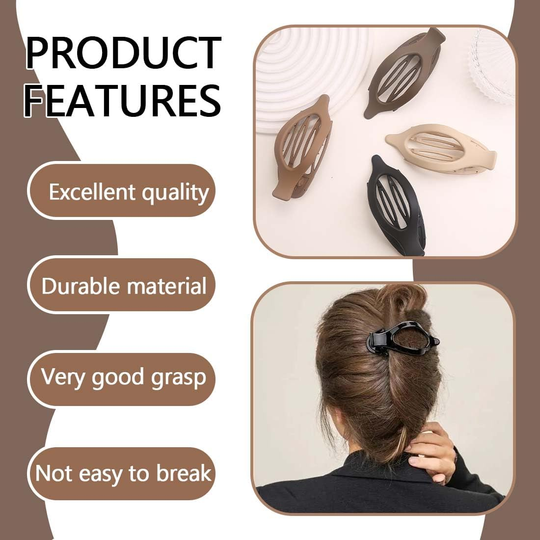 BQRKOTM Pack of 6 Flat Hair Clips Women'S Flat Hair Claws Women'S Hair Clips Large Hair Clip for Thin Thick Hair, Flat Hair Claw Clip for Lay down and Drive