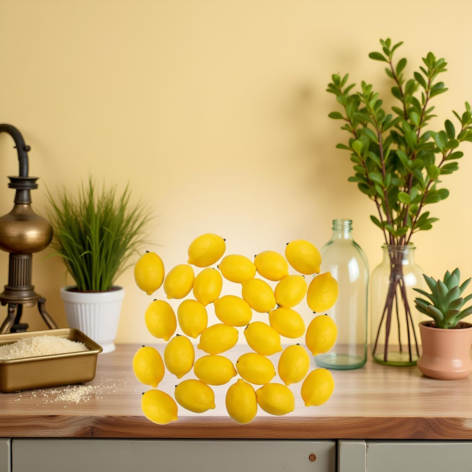 Yuanholumid 10Pcs Artificial Mini Lemon Decor Fake Fruit Home Party Festival Decoration Props，Quality and Creative House Kitchen Party Decoration Artificial Fruit image number 2