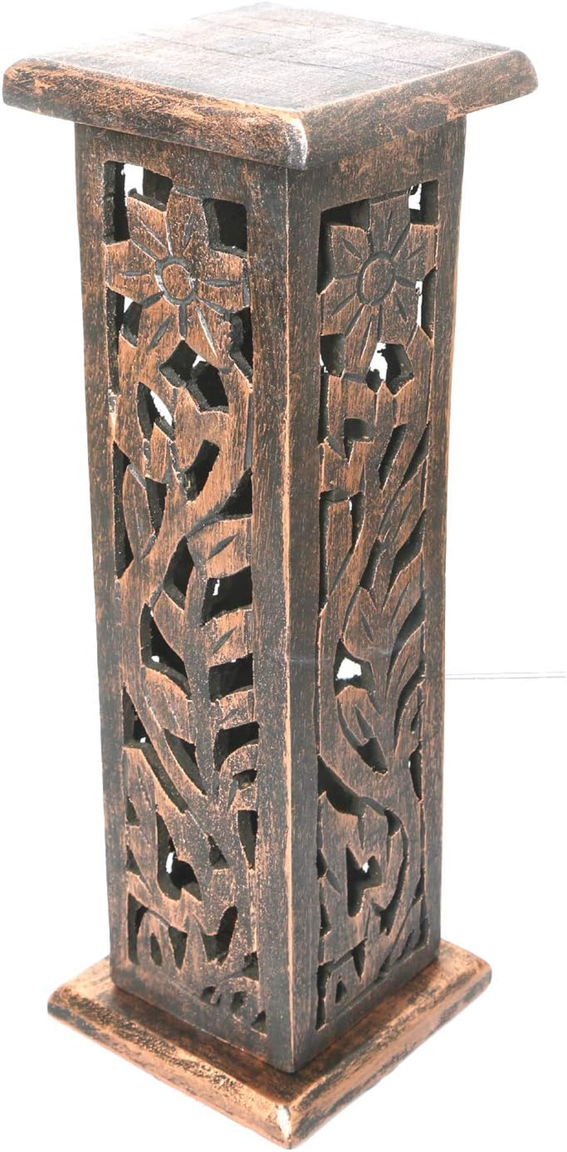 WILLART Wooden Incense Burner Stick Dhoop Stand Holder Burner | Four Stick Holder Tray | Hand Carved Flower Design | Ash Catcher |12 Inches | Home Fragrance | Aromatherapy Meditation Pooja Yoga | Home Accessories |Gift image number 2