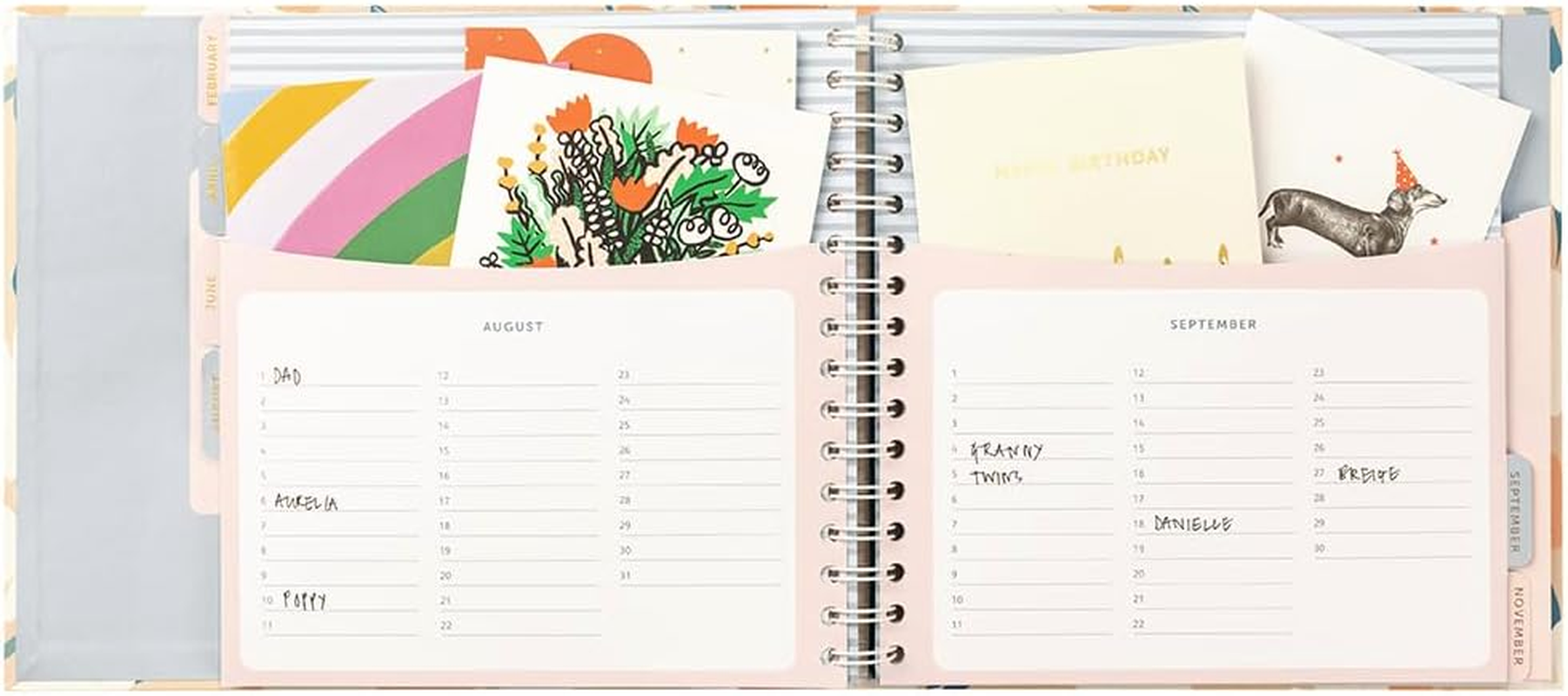 Busy B Pink Daisies Birthday Card Book - 13 Storage Pocket File for Storing Greetings Cards with Birthday Reminders, Monthly Pockets and Anniversary Chart - FSC&reg; Certified