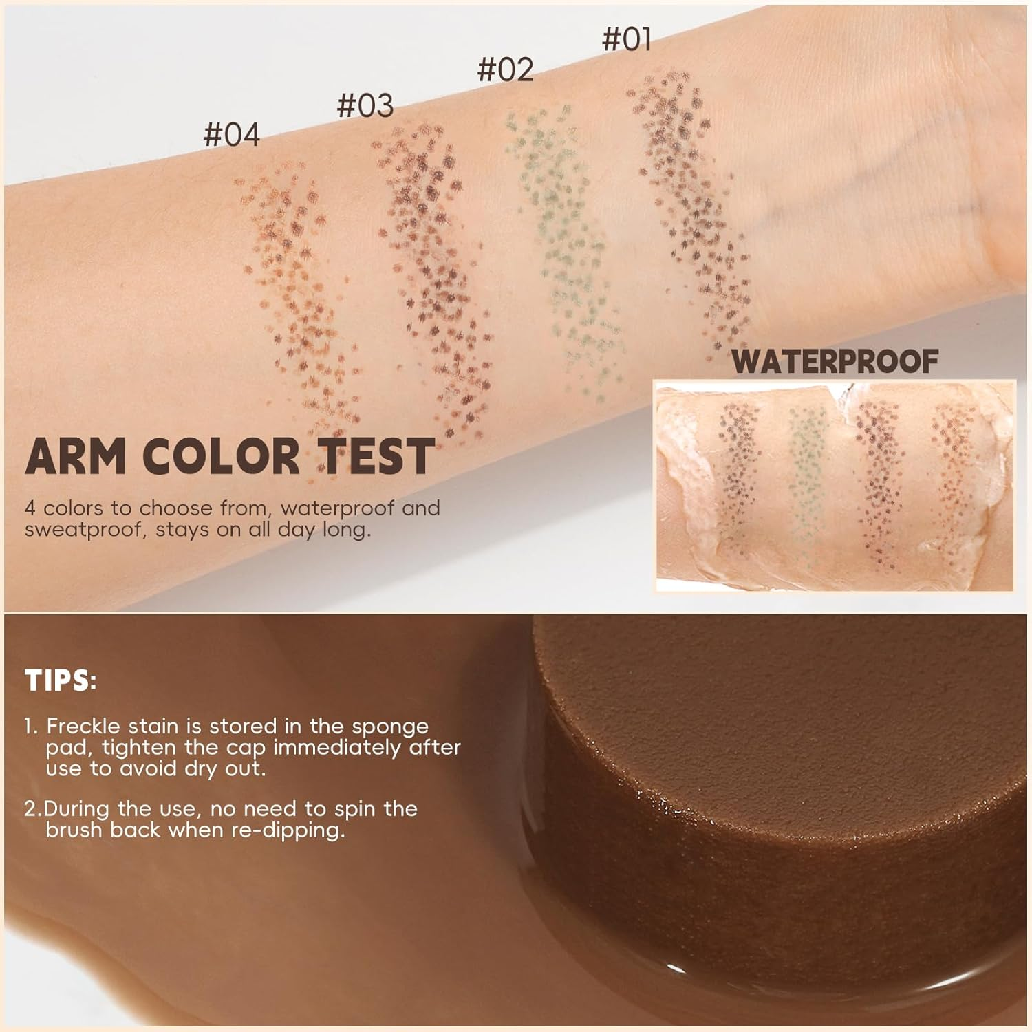 Noerrors Freckle Stamp Pen, Waterproof Fake Freckles Tattoo, Magical, Lifelike, Quick-Drying, Long-Lasting Light Brown, Fake Freckle Colour, Women, Girls, Make-U #04 Caramel image number 3