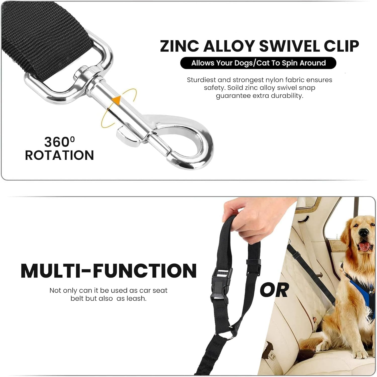 2 Packs Dog Cat Safety Seat Belt Strap Car Headrest Restraint Adjustable Nylon Fabric Dog Restraints Vehicle Seatbelts Harness (Blue) image number 1