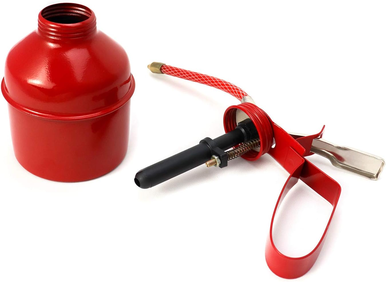 QWORK 12 OZ (400ML) Capacity Pistol Type Oil Can-Steel Manual Oiler, Red