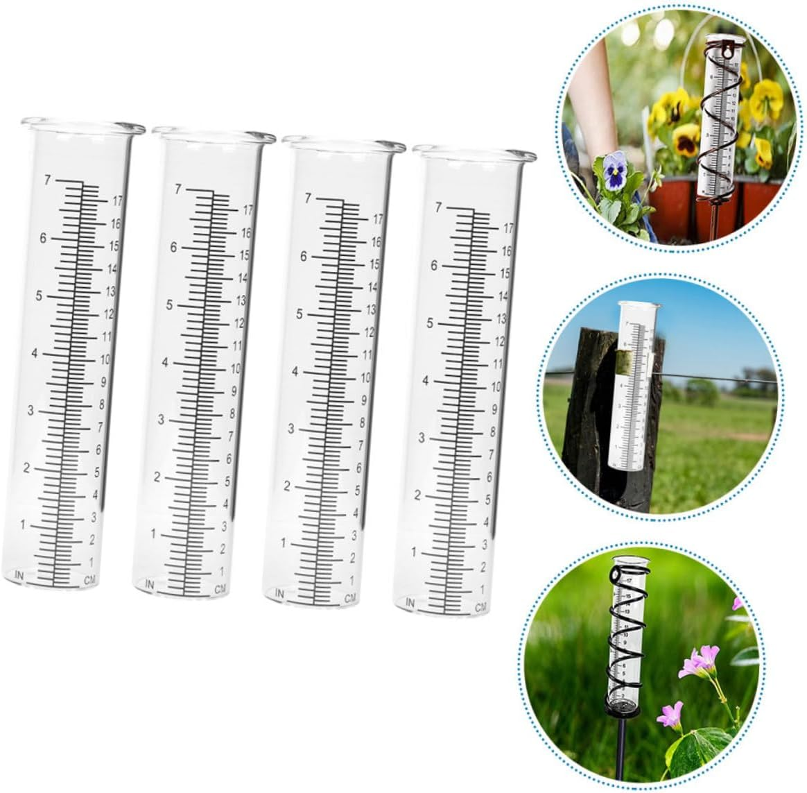 Ibasenice 4Pcs Transparent Rain Gauge Tubes with Design and Stand Clear Portable Rain Measure Tools for Garden Lawn Plant Moisture Monitoring image number 3