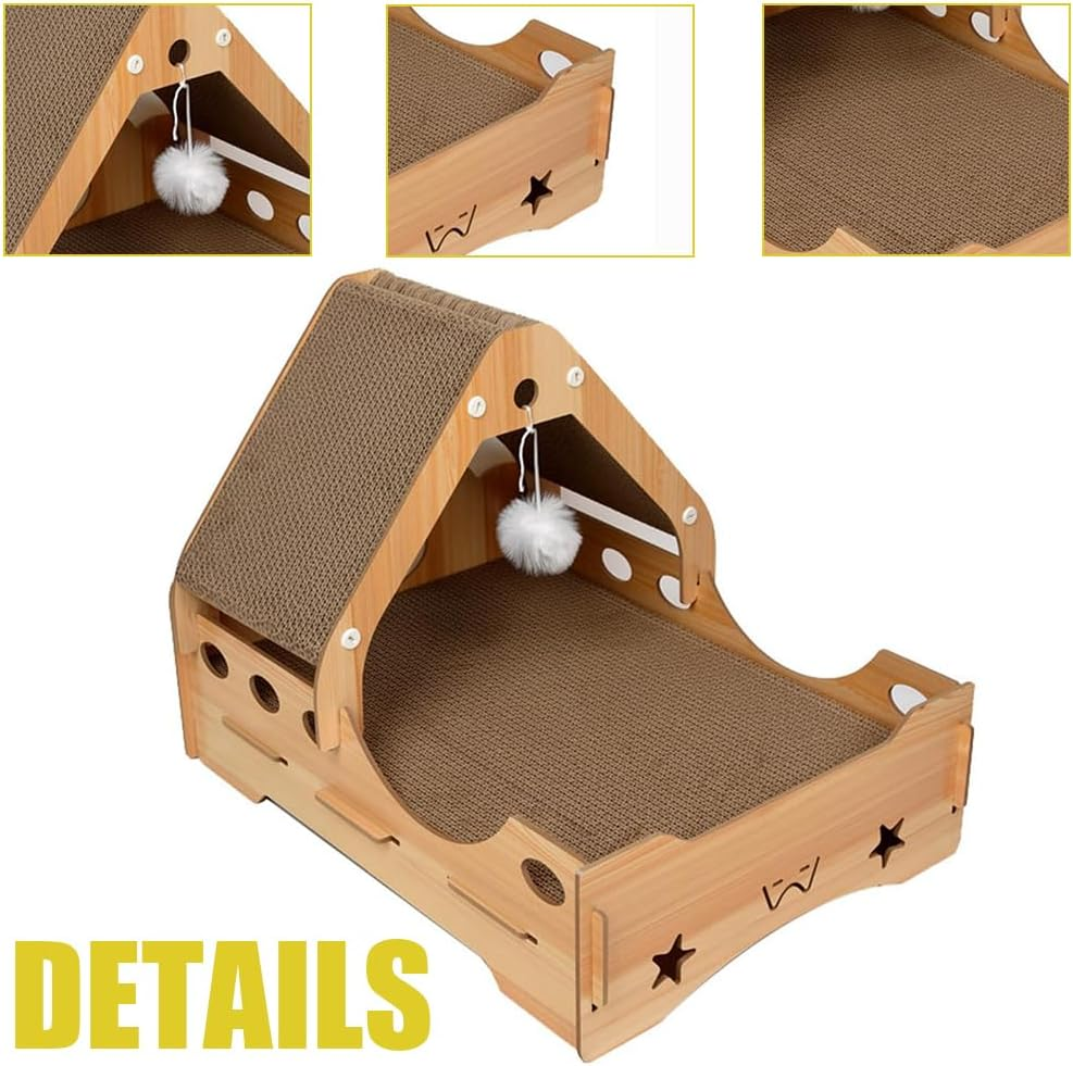 Triangle Cat Claw Sharpener House, Wooden Pet House Suitable for Four Seasons (37 * 50 * 38CM) image number 3