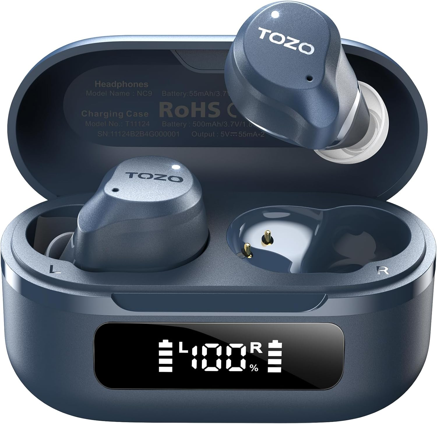 TOZO Hybrid Active Noise Cancelling Wireless Earbuds, 6 Mics ENC Clear Call, IPX8 Waterproof, in Ear Bluetooth 5.3 Headphones Stereo Bass Heasets 59H Playtime with LED Display 32 Eqs via APP