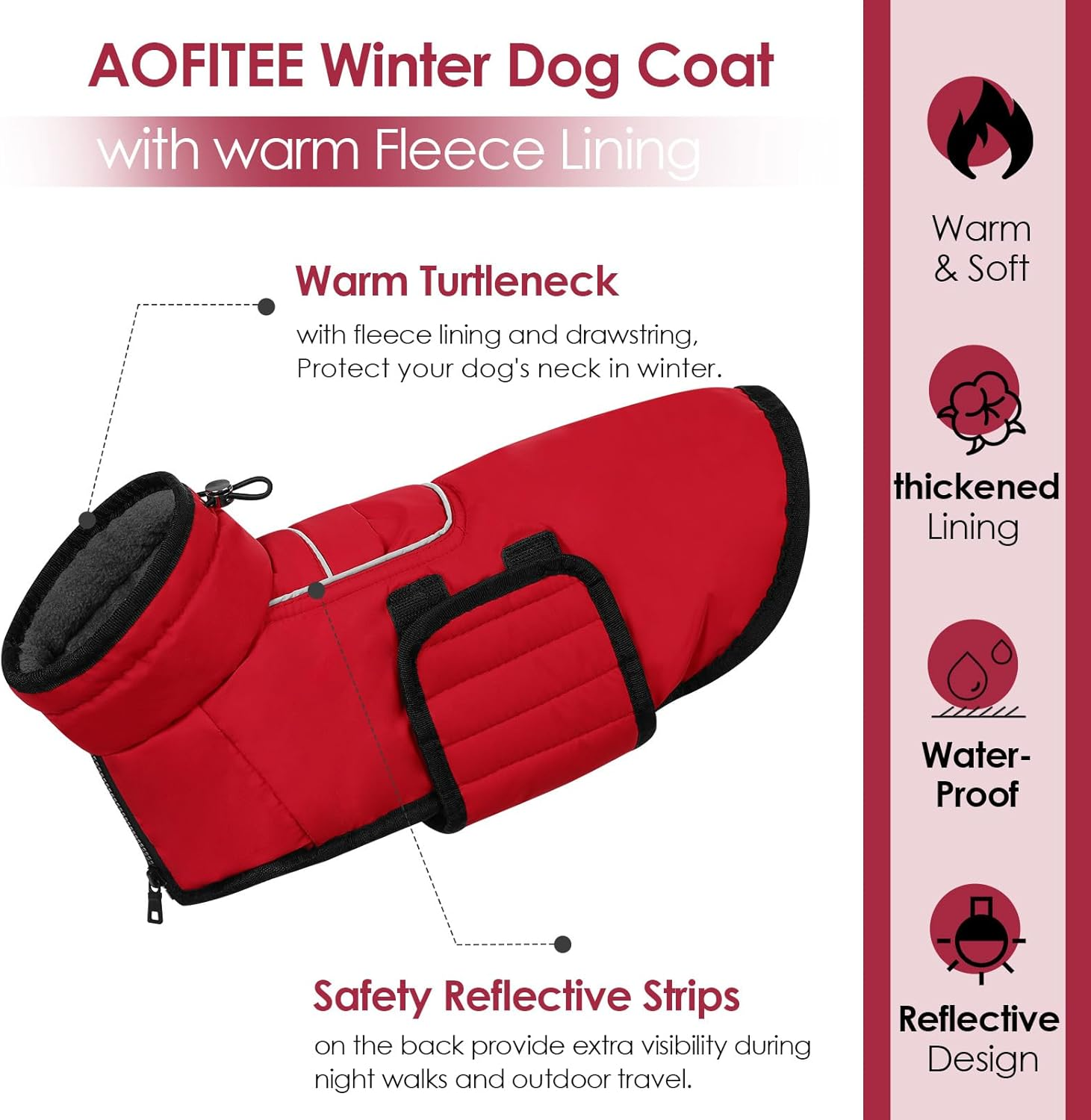 AOFITEE Dog Coat, Warm Dog Winter Jacket for Small Dogs, Reflective Dog Coat with Integrated Harness, Waterproof Fleece Dog Coat with Turtleneck for Yorkshire, West Highland image number 6