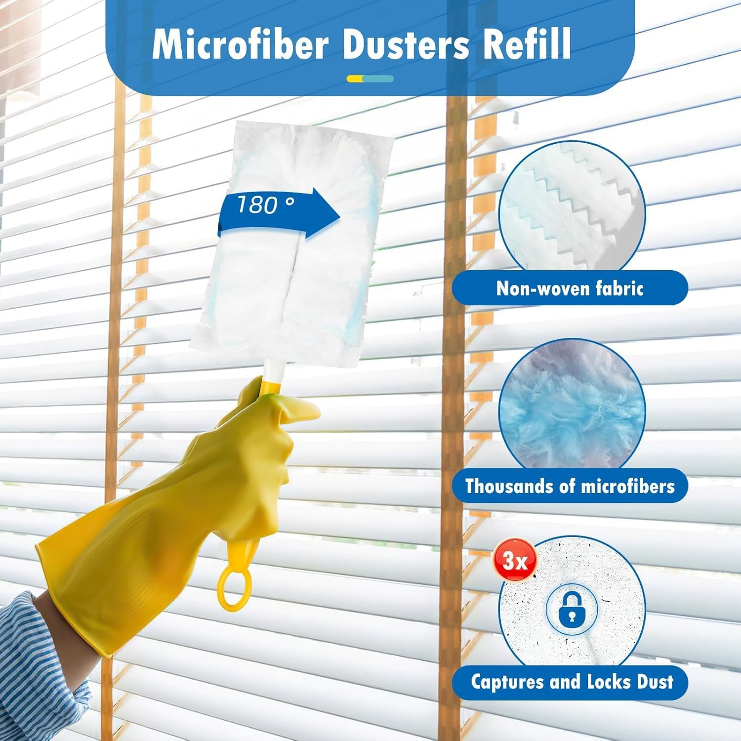 Dusters for Cleaning, 30 PCS Duster Refills with 1 Yellow Handle, Blue-White Core Duster for Multi-Surface Cleaning, Heavy Duty Unscented Replacement, Compatible with 180&deg; Use image number 1