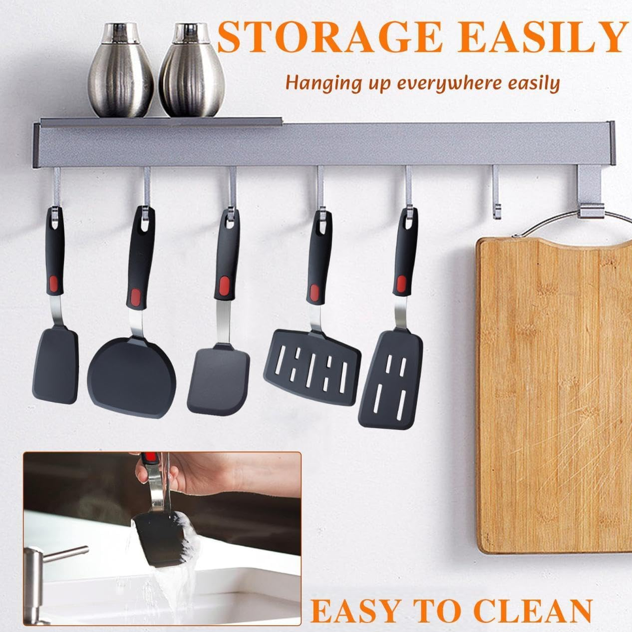 Silicone Spatula Turner, 5-Pack Spatulas Silicone Set for Nonstick Cookware, 600&deg;F Heat Resistant Kitchen Cooking Utensils Set for Egg, Pancake Dishwasher Safe image number 4