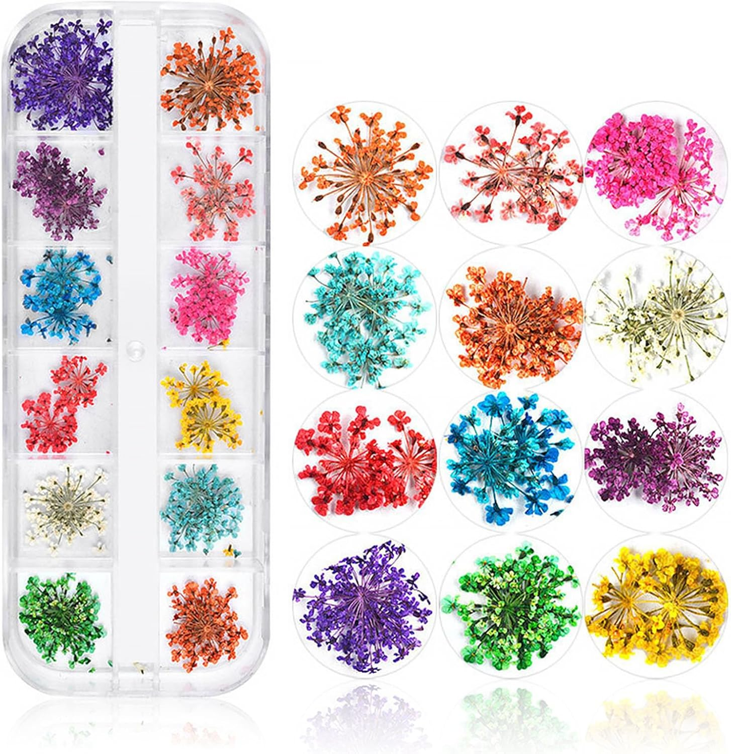 Omabeta Nail Art Dried Flower Stickers with Sunflower Design, 12 Colours DIY Manicure Decoration,Nail Dry Flower Decor with Style Full of Stars image number 1