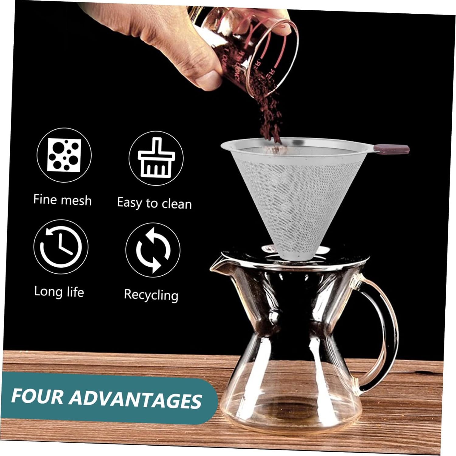 Stainless Steel Coffee Dripper Cups Reusable Tea Filter Mesh Sieve Easy to Clean for Home Office Brewing
