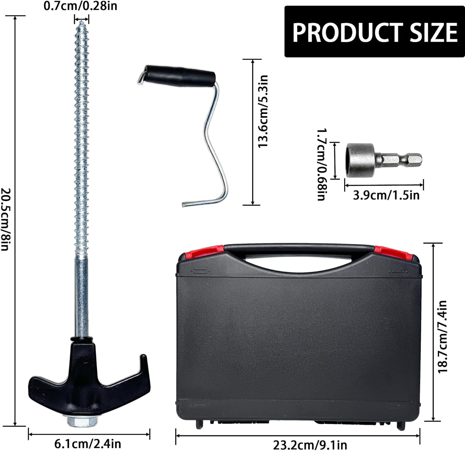 Youshangding Camping Tent Stakes, Super Heavy Duty Screw Steel in Ground Camping Outdoor Pegs, with Storage and Drill Adaptor (10PCS) image number 2