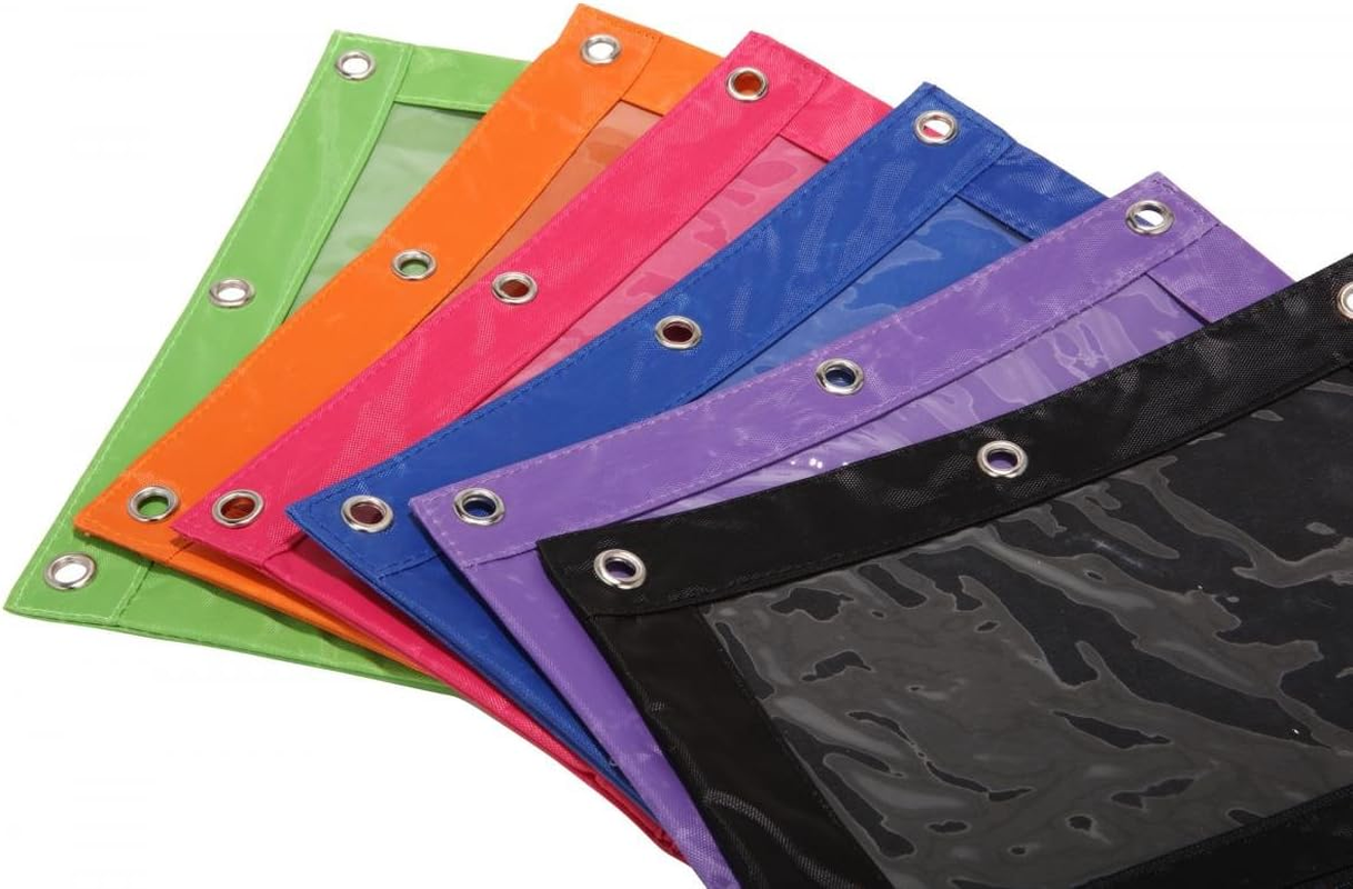Zippered Pen Pencil Binder Pouch 3 Rings with Clear Window for School Classroom Organizers 8 Pcs (Orange) - Black image number 5
