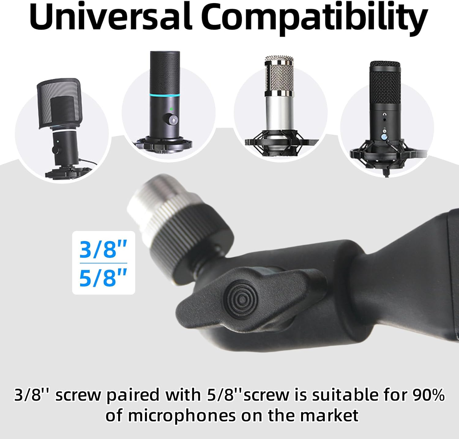 Yazoni Microphone Boom Arm, Low Profile Mic Arm Stand with Desk Mount Clamp, Screw Adapter, Hidden Cable Channels, Adjustable Mic Stand for Boom Stick Microphone, for Podcast Gaming Streaming Studio image number 3