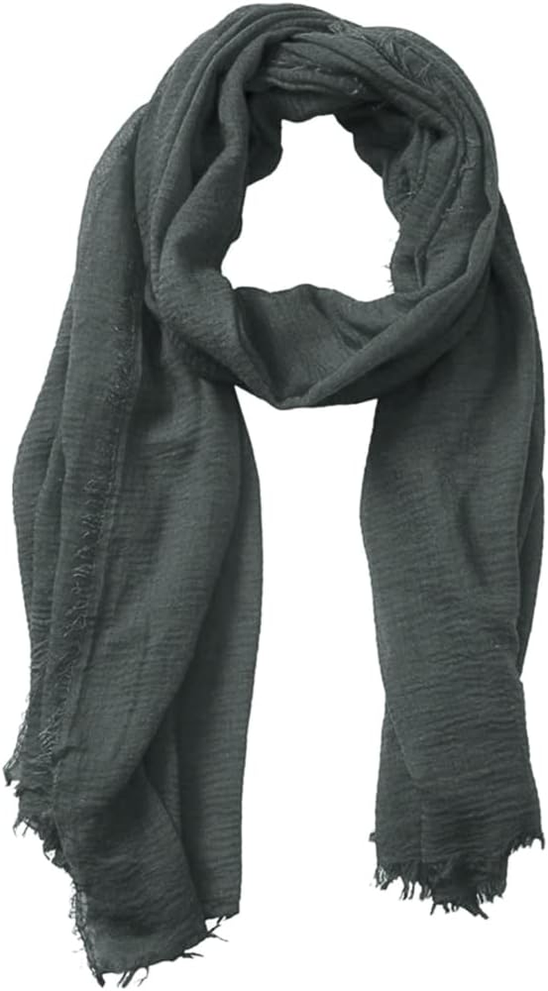 XRDSS Summer Cotton Blend Crinkle Vintage Soft Scarf with Fringed Edges 35" &times; 70" - Black/Gray/Brown image number 7