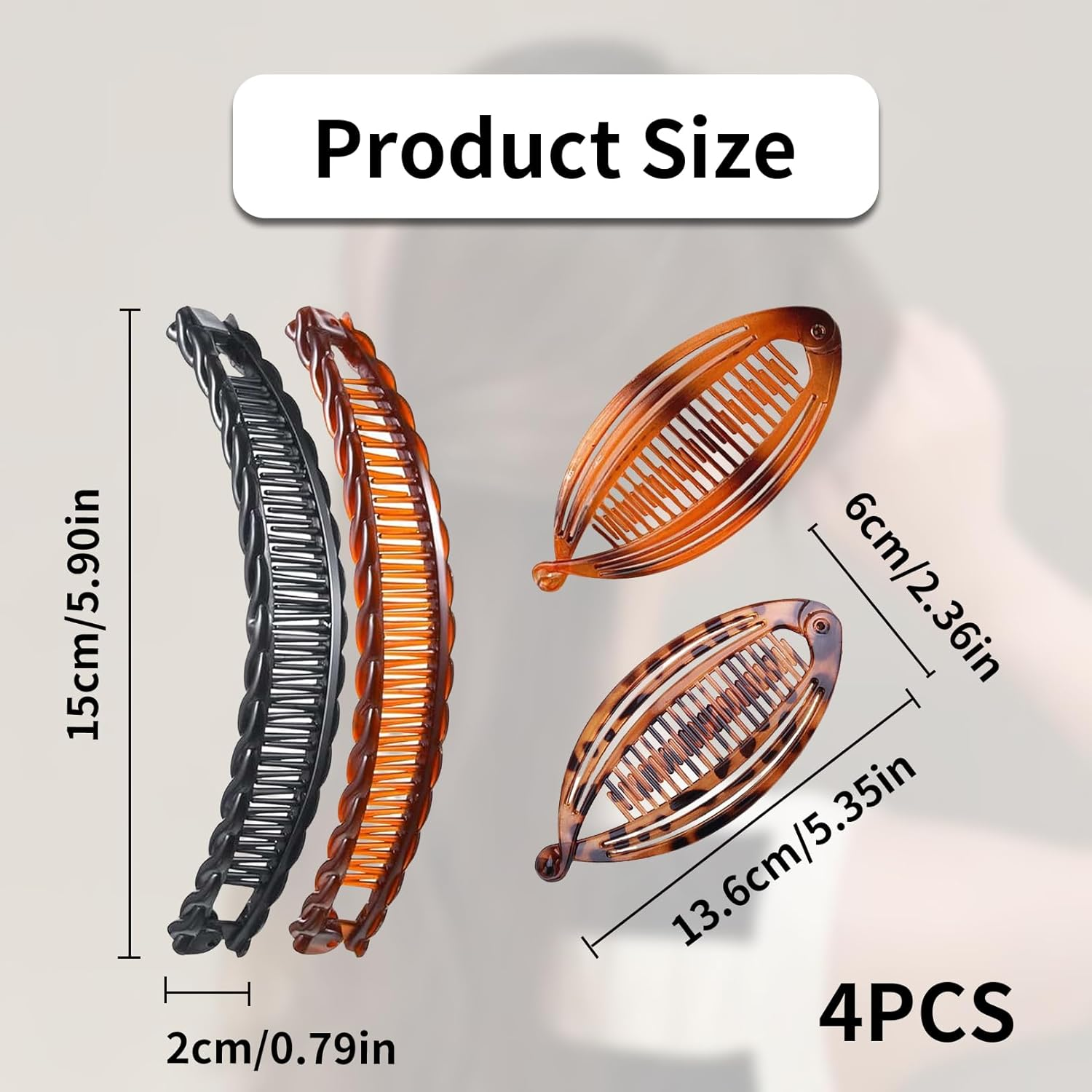 Pack of 4 Banana Clip Thick Hair, Banana Clip Hair, Banana Hair Clip for Long image number 2