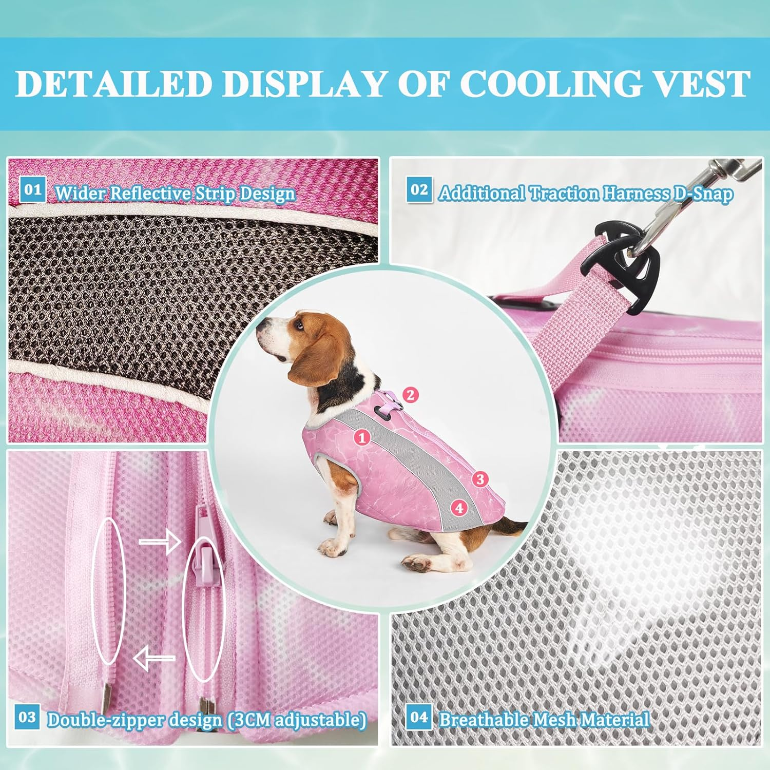 Dog Cooling Vest, Evaporative Cooling Coat for Dogs with Harness D-Rings and Adjustable Zip, Safety Reflective Ice Cooling Jacket for Puppies, Sunproof Summer Cooling Vest for Dogs, S image number 2
