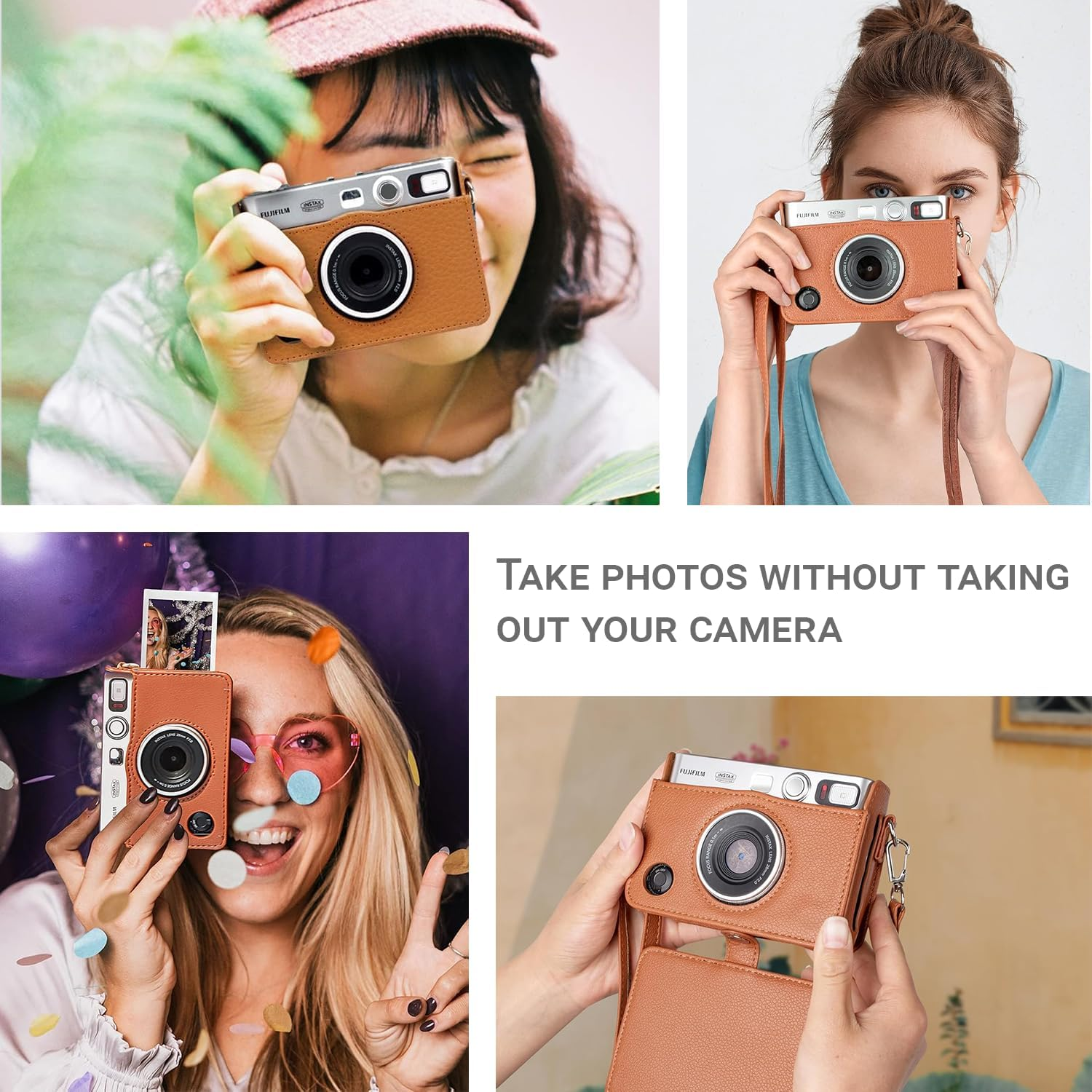 JOWILIN Case for Fuji Instax Mini EVO, Vintage Camera Case with Adjustable and Detachable Shoulder Strap, Mini Lychee Texture Leather Bag with Magnetic Flip Cover for Fujifilm Instax EVO (Brown)