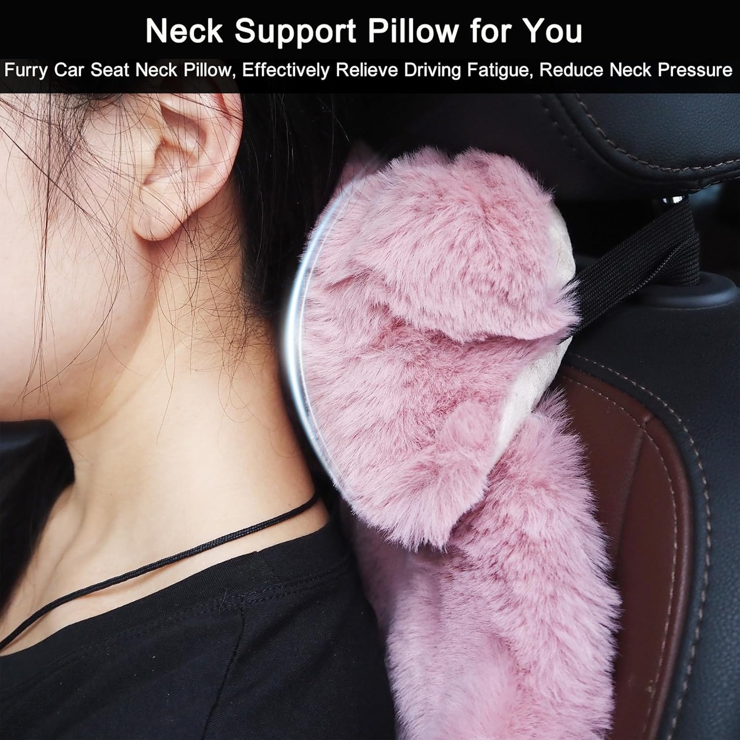 Fluffy Car Seat Covers, Front Seat Full Set Fuzzy Cushions, Soft Lumbar Support Cushion & Headrest Pillow for Pain Relief, Universal Fit Car Seat Cushion Seats Protector for Fatigue Relief (Wine Red)