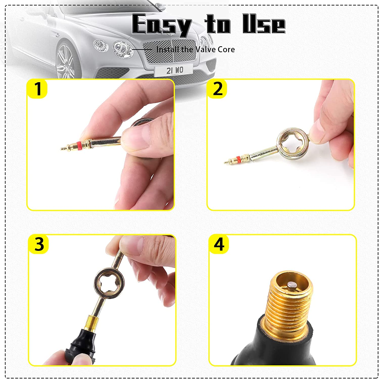 76 Pcs Tyre Valve Stem Puller Tools Set Includes TR412 Snap-In Valve Stems & Caps with Pure Copper Valve Stem Cores, Tire Patch Roller, 4 Way Valve Tool and Dual Single Head Remover image number 2