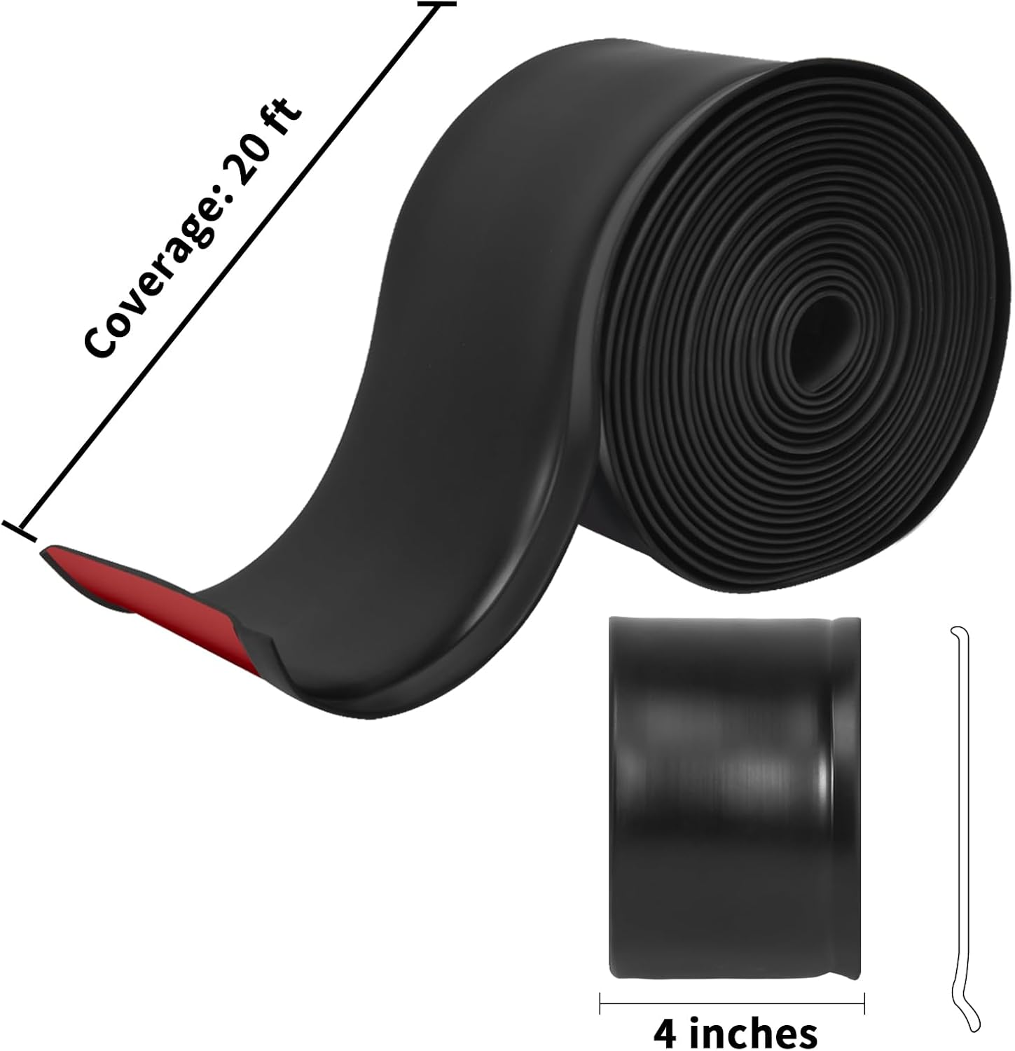 Art3D Flexible Wall Baseboard Molding Trim, Peel and Stick Vinyl Wall Skirting Board - 609 X 10 CM, Black - White image number 5