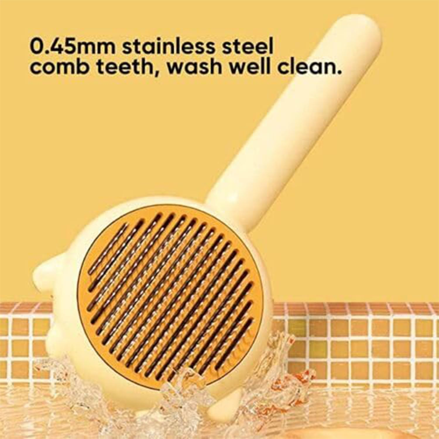 Spacebuyer Awishday Cat Brush Awishday Pet Hair Cleaner Brush Cuddles and Meow Brush Cat Brush with Release Button Pet Hair Cleaner Brush for Cats Dogs (Yellow) image number 2