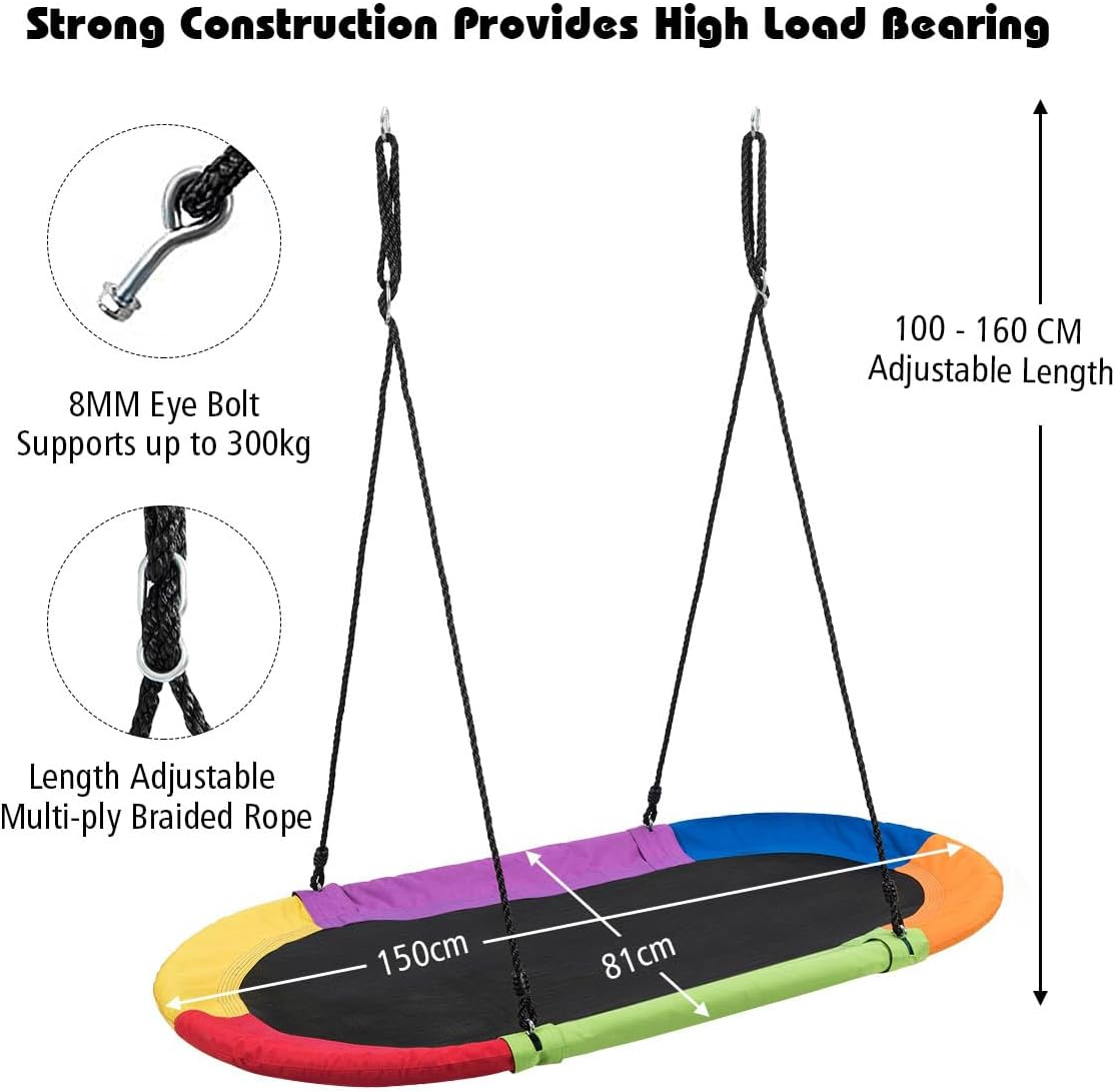 HONEY JOY 150CM/60'' Giant Platform Saucer Tree Swing Set, 300KG Weight Capacity, Outdoor Saucer Tree Swing with Adjustable Hanging Ropes, Children Swing for Backyard Park (Colorful)