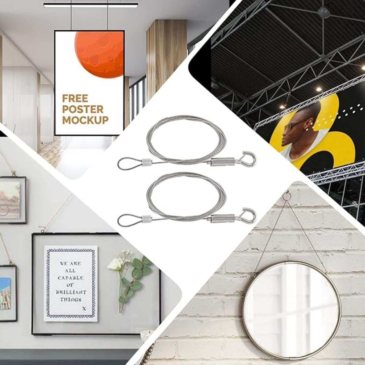 2Pcs Adjustable Picture Hanging Stainless Steel Wire with Loop and Hook,1.5 Mm X 2 M Heavy Duty Picture Hanging Wire Stainless Steel Heavy Duty Hanging Rope for Picture, Mirror Hanging Hardware image number 6