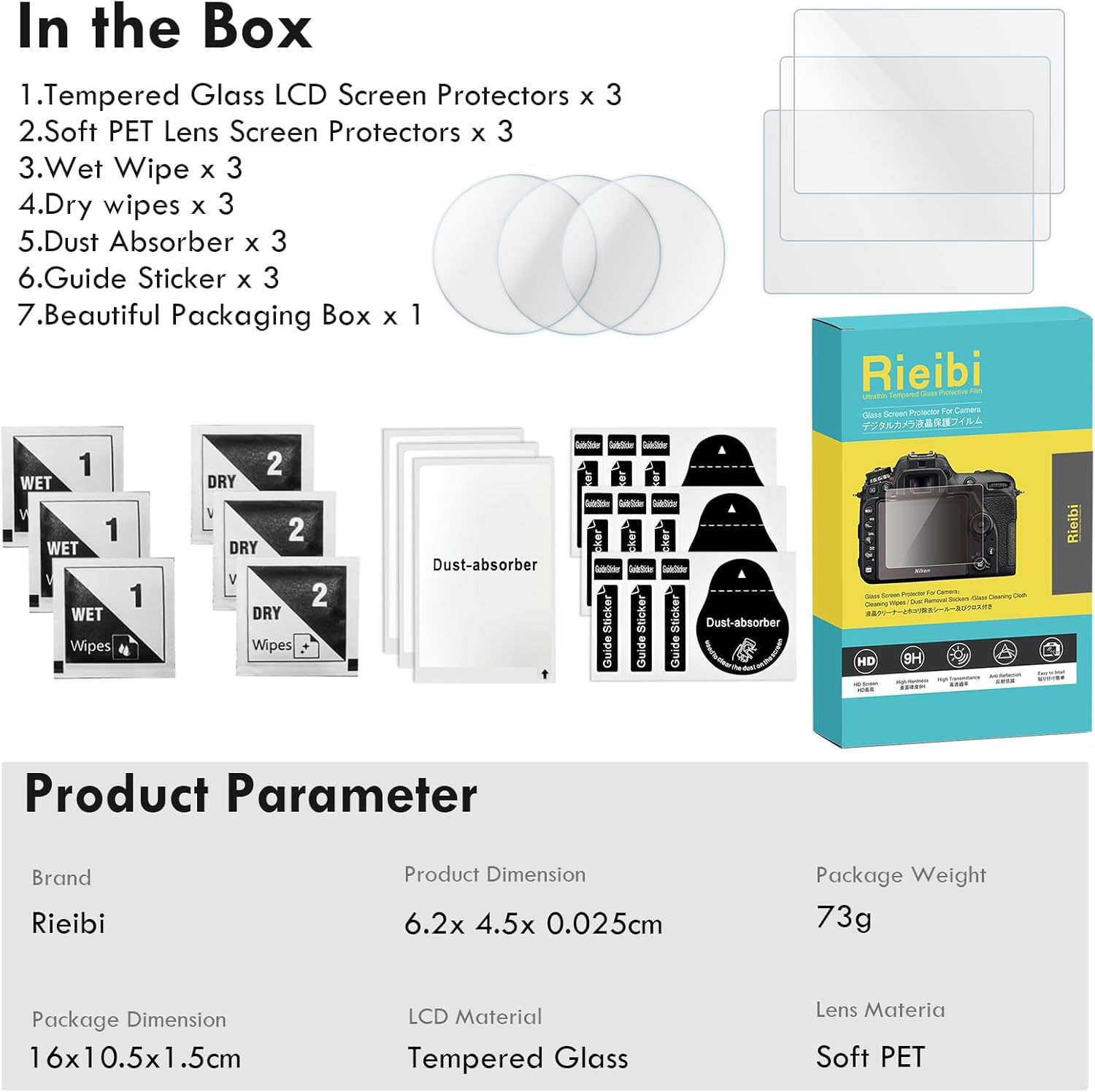 Rieibi [3+3Pack Screen Protector for Fujifilm Instax Wide Evo Instant Camera LCD + Lens PET Flim, 0.25Mm 9H Hardness Tempered Glass Film for Instax Wide Evo image number 2