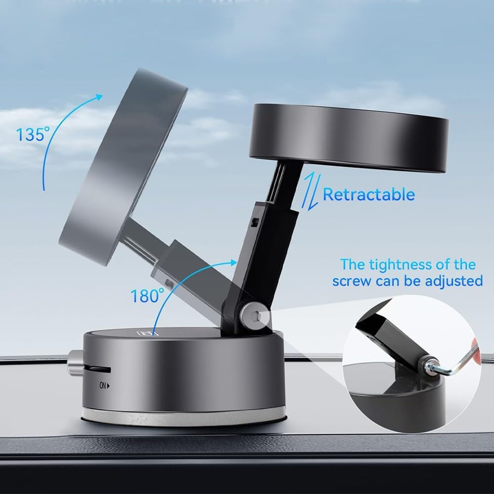 Foldable Vacuum Suction Magnetic Phone Holder,360&deg; Swivel Car Mount with Strong Electric Suction, Hands-Free for Car, Gym, Mirror & Kitchen,Pink image number 4