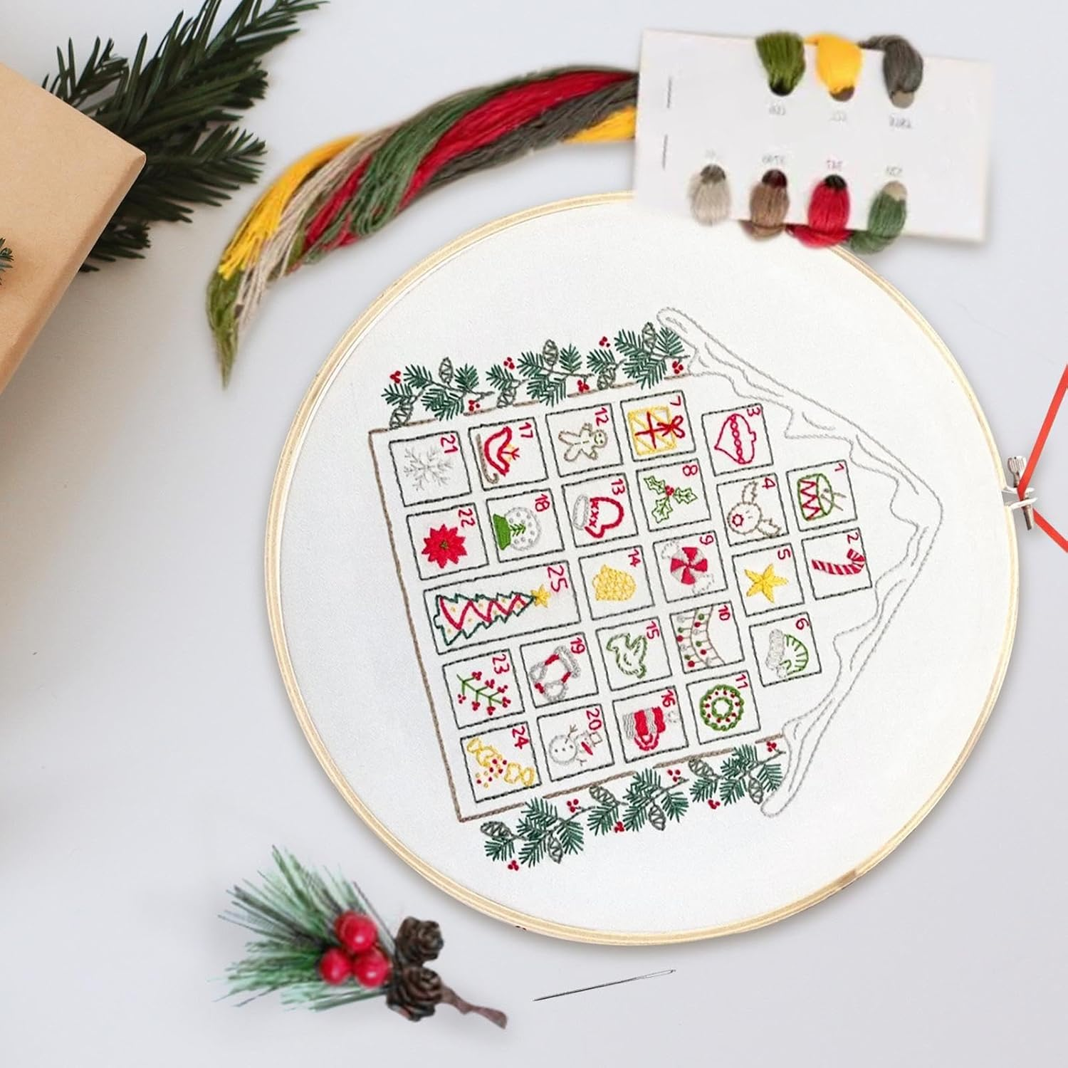 Christmas Embroidery Advent Calendar - Advent Calendar Kit,Making Kit Fabric Embroidery Kit for Arts and Crafts for Kids Wall Christmas