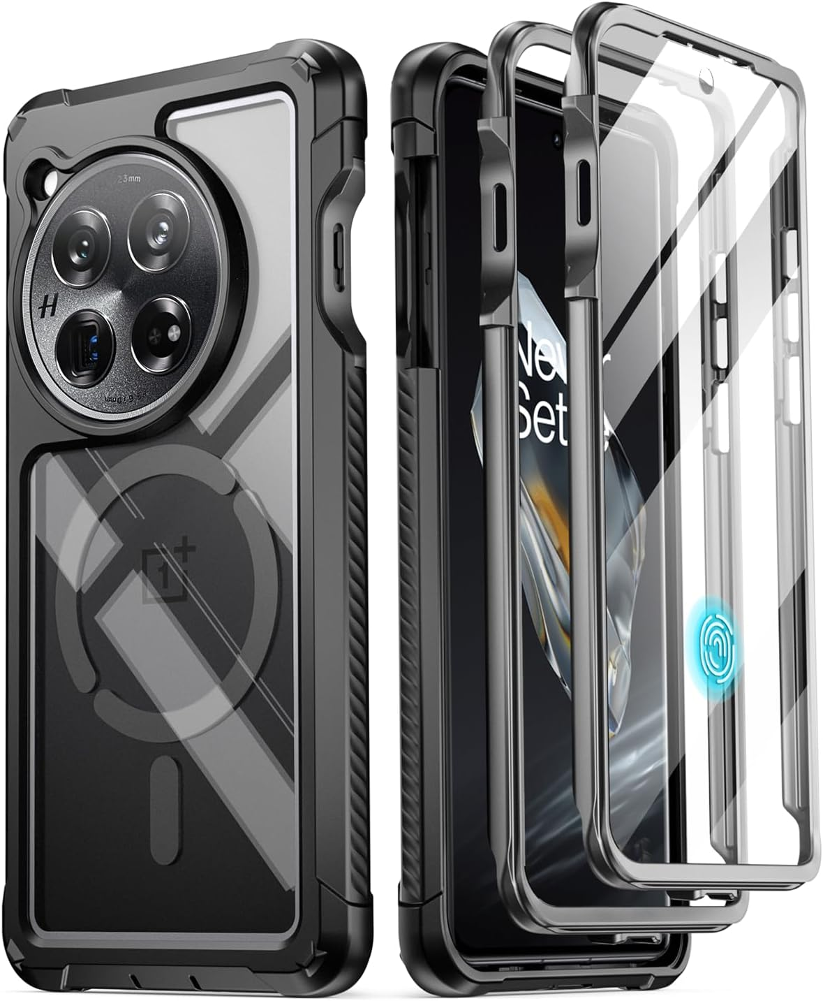 Poetic Guardian Case for Oneplus 12 5G (2024), Built-In Screen Protector [Work with Fingerprint ID], [2 Front Frame] [Wireless Charge] Full Body Shockproof Rugged Clear Cover Case, Green/Clear