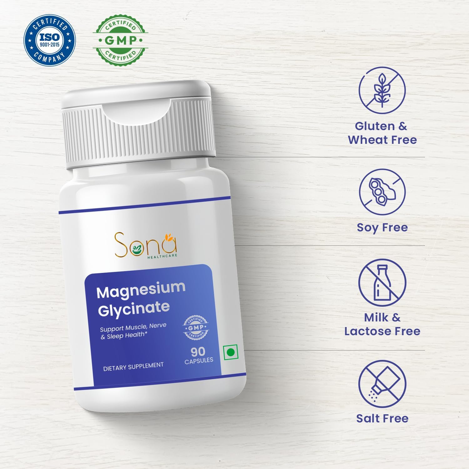 SONA Magnesium Glycinate Capsule- 1000Mg Veg Capsules 90 Count (Pack of 1)