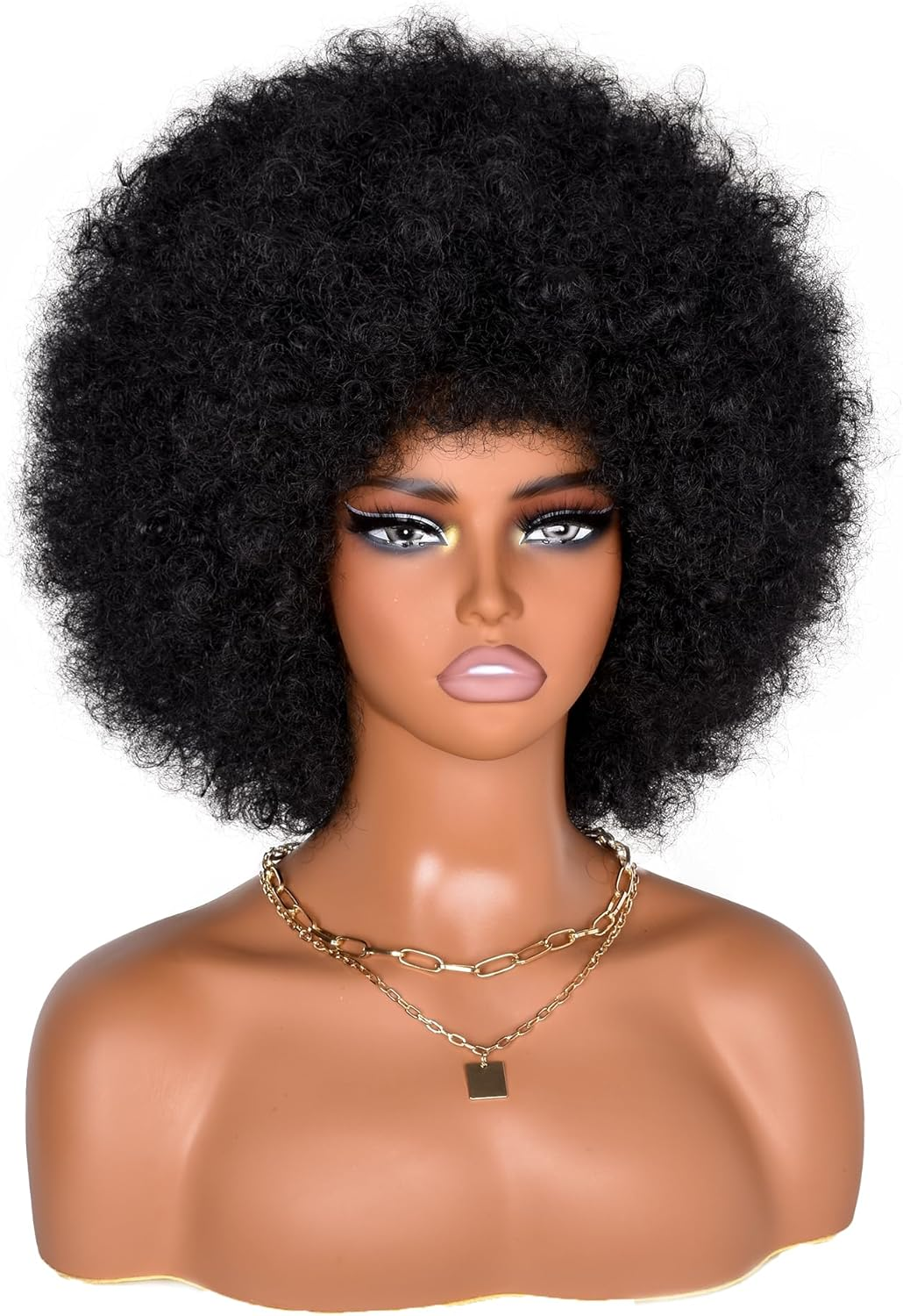 ISAMY 70'S Afro Wigs for Black Women Short Curly Afro Kinky Wig Bouncy Huge Fluffy Puff Wigs Premium Synthetic for Cosplay and Daily (Black) image number 4