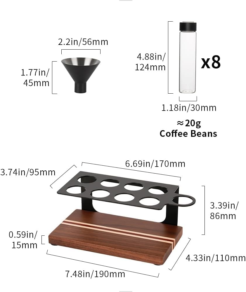 Watchget Coffee Bean Storage with Hopper Woodern Display Rack with 8 Single Dose Coffee Bean Storage Tubes with One-Way Exhaust Valve,B - A image number 2