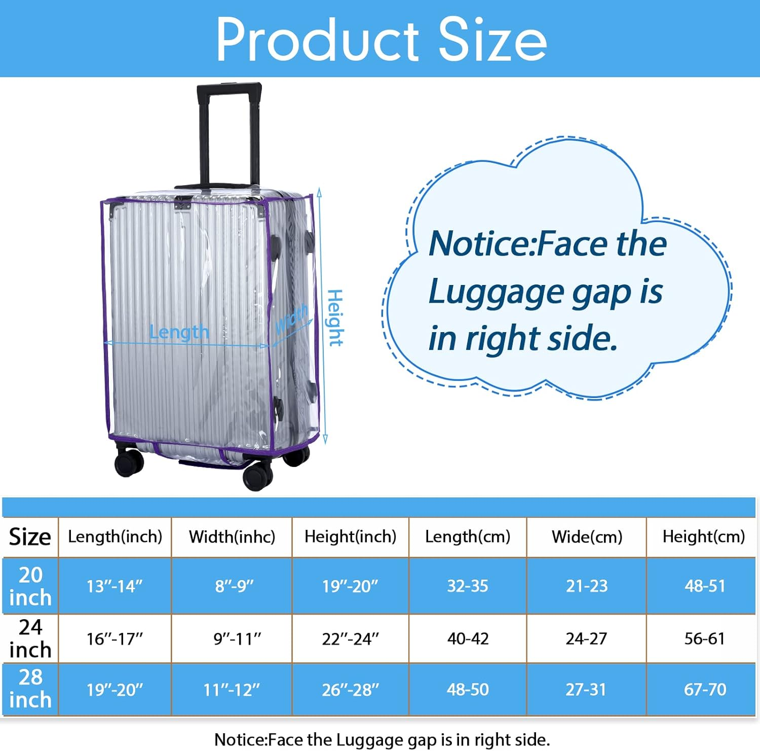 3 Pcs PVC Luggage Cover Waterproof Transparent Suitcase Cover Thicken Luggage Protector for Travel, Fits 20" 24'' 28" Case, Purple, 20 Inch, 24 Inch, 28 Inch, Suitcase Luggage image number 6