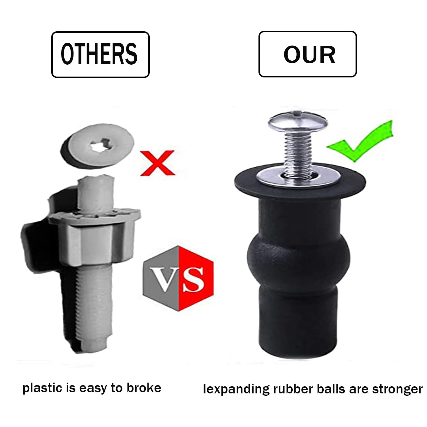 2Pcs Universal Toilet Seat Hinges Screws, Toilet Seat Top Fixing Expanding Rubber Nuts Screws, Toilet Seat Replacement Part Blind Hole Fitting, Toilet Seat Bolts Kit Compatible, Mount Device image number 5