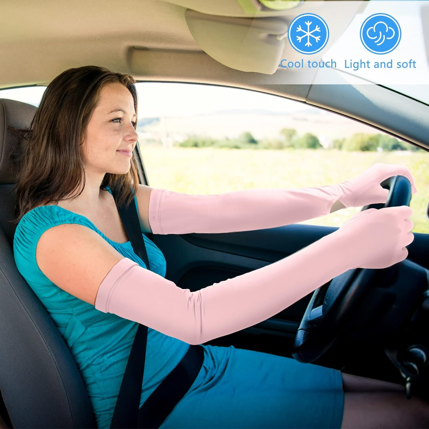 Yahenda 2 Pairs Women UV Long Sun Protection Gloves Touchscreen Arm Sun Driving Gloves UPF 50+ for Outdoor Sports Cycling