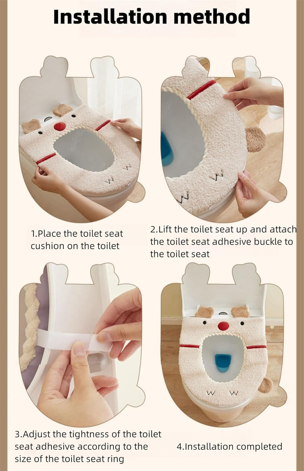 Thicken Toilet Seat Cover Cushion Pads Soft Warm Toilet Seat Covers Bathroom Toilet Seat Cover Mat Universal (Pink, One Size) image number 3