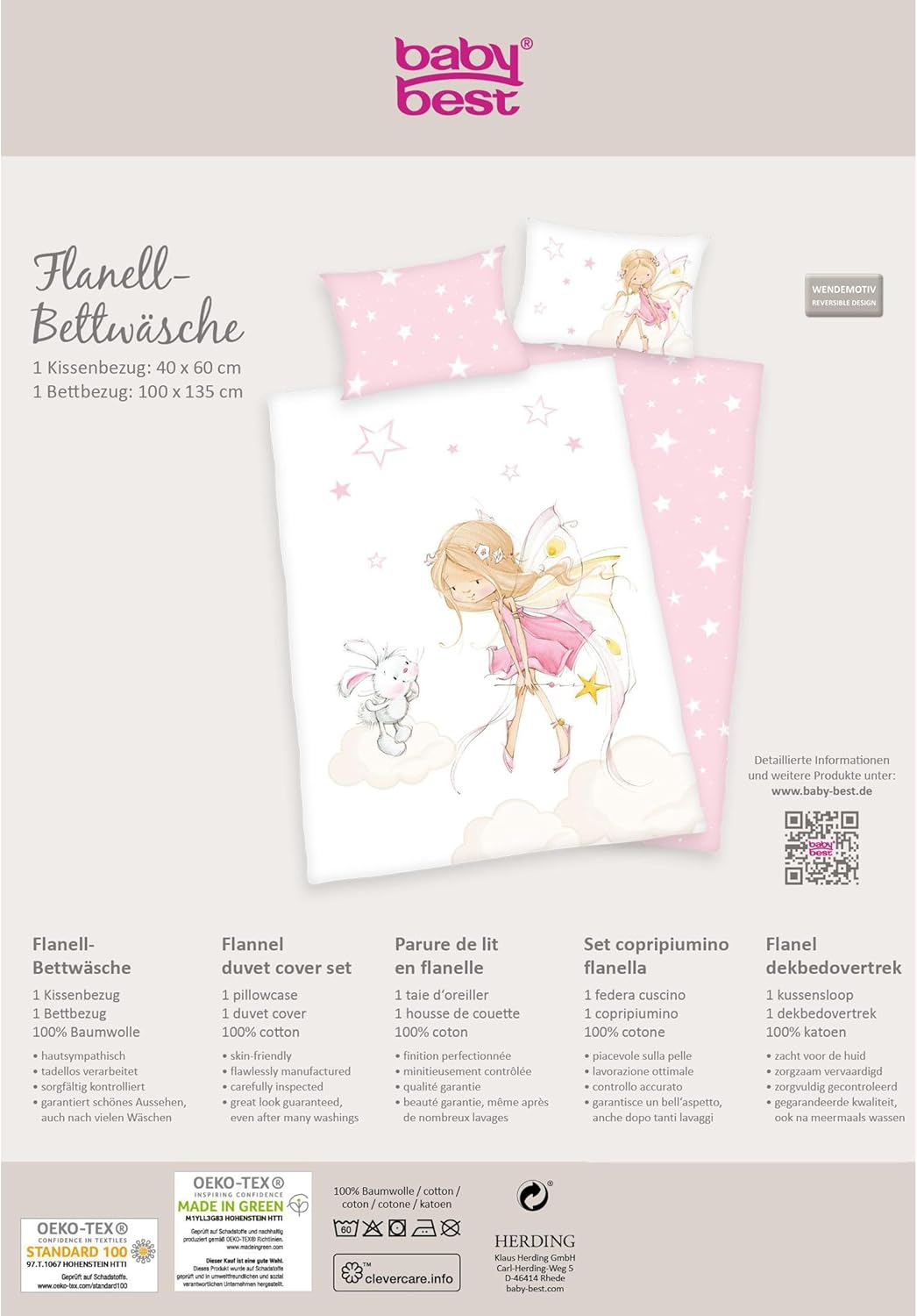 Herding Bedding Set, White/Pink, 100 X 135 Cm image number 4